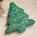 Plush Christmas tree pillow in dark green with colorful embroidered ball ornaments - Christmas Tree Pillow / 40x40cm