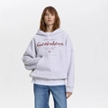 Sweat à capuche gris clair avec grande poche et lettrage rouge sur le devant - S / Gris Chiné