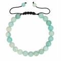 Adjustable braided 8mm natural light green stone bead bracelet with black cord - Light Green Amazonite (Style 10)