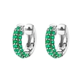 Detail of silver hoop earrings with double-row micro-paved green zircons and polished finish - Silver Base-Green Zircon