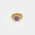 Vintage 18K gold plated ring with a purple rectangular center stone and side zircons - Gold Purple Enamel / US 7