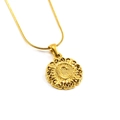 Bohemian gold stainless steel necklace with round sunburst letter pendant on snake chain - Letter C
