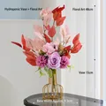 Pink and purple artificial flower arrangement in a minimalist gold wire glass vase - Red Apple Leaf Mixed Set