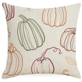 Detail of linen Halloween pillow cover showing a textured pumpkin print on beige fabric - Beige Linen Pumpkin Pattern
