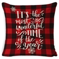 Christmas buffalo plaid pillow case with festive white snowflakes and holiday quote - A-21