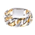 Bracciale da uomo a catena cubana bicolore oro e argento con chiusura a scatola lucida - 21.5cm / Bicolore (Oro e Argento)