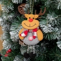 Hanging Christmas reindeer ornament made of felt and burlap with red plaid scarf - Christmas Reindeer