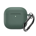 Detail of dark green silicone case for AirPods 4 with black metal carabiner clip - Pine Green