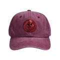 Burgundy washed cotton baseball cap featuring a decorative red sequin smiley face patch - Burgundy