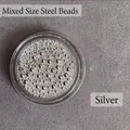 Silberne Metallperlen für Nagelkunst in gemischten Größen in einer runden Klarsichtbox - Gemischte Größe Stahlkugeln Silber
