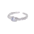 Adjustable silver ring with emerald-cut zircon and irregular lava texture finish - Adjustable Open / Lava Texture Single Diamond Style (J2429)