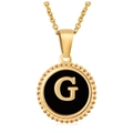 Collana in acciaio dorato con ciondolo lettera G e dettagli in smalto nero - Lettera G (Catena Inclusa) / Oro