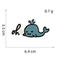 Detail of blue whale embroidery patch with 6.4x3.3cm size and 0.7g weight specifications - Plant Travel Style 14 (Cartoon Whale)