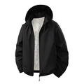 Schwarze Herren-Kapuzenjacke mit warmem grauem Fleece-Futter und Klettverschluss-Bündchen - M / Schwarz