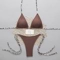 Bruine bikini set met luipaardprint strikjes en triangel cups op grijze basis - S / koffiekleur