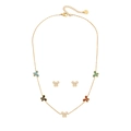 Set gioielli in acciaio inossidabile dorato con ciondoli a farfalla colorati e orecchini - Set Di Collana E Orecchini / Oro