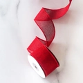 4cm red faux burlap Christmas ribbon with wire edges for DIY bows and gift wrapping decor - 4cm Wide x 5 Yards Long / Red