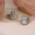 Artistic silver fan-shaped sunburst earrings on natural stone background scene - HQ6019-1 (Fan-shaped Radial) / Silver