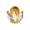 Gold stainless steel labret stud with three marquise-cut iridescent opal stones - 1.2x6mm / Gold-3 AB Marquise Zircons