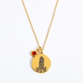 Collana in titanio placcato oro 18K con ciondolo a fiore e gemma rossa pendente - Oro (Luglio-Speronella/Pietra Rossa)