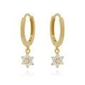 24K gold plated flower earrings with white zircon crystals and S925 sterling silver stamp - Flower Pendant / Gold