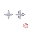 Macro detail of 925 sterling silver windmill earrings with sparkling white crystals - APE122-P-Silver Cross Star