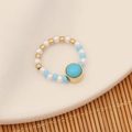 Anello di perline fatto a mano con pietra naturale blu e perle bianche in acciaio inox - Pino Americano