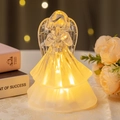 Glow crystal-like angel ornament with warm yellow LED light and frosted wings - Large Praying Angel