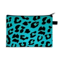 Portable teal leopard print makeup bag with black zipper closure and side webbing loop - Cyan Leopard Pattern (03)