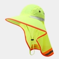 Detail of high-visibility yellow reflective sun hat with neck flap and mesh vents - One Size / Style D Fluorescent Yellow