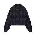 Giacca bomber in maglia a rombi con trama morbida e zip da donna in blu scuro - S / Come mostrato