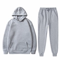 Custom gray cotton hoodie and drawstring pants two-piece track suit set in size M - Light Gray