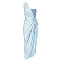 Light blue one-shoulder satin wrap dress with metallic ring detail and shimmer paneling - S / Blue Set