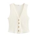 Detail of cream sleeveless textured vest showing V-neck and size XS label on fabric - XS / White Top
