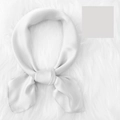 Elegant white satin silk scarf 70x70cm tied in a knot on soft faux fur background - 70cm x 70cm / Light Gray