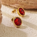 Elegant gold earrings with oval red gemstone faceted crystals and stud fastening - Red Oval Stud Earrings (BD512-red)