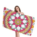 Thick beach towel with colorful ethnic mandala geometric patterns in pink and teal - Style 13