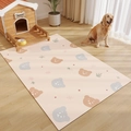 Waterproof leather pet mat with cartoon bear pattern on warm beige background - Orange Blue Bear