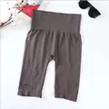 High-waisted dark coffee seamless athletic yoga shorts for women with wide waistband - One Size / Bottoms / Gray