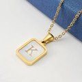 Gold stainless steel necklace featuring a square white shell pendant with letter K detail - Gold Letter K
