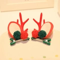 Christmas reindeer antler hair clips with red antlers and plush pompoms on ceramic plate - Hair Clip 16# (Pair)