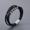 Meerlaagse gevlochten leren armband voor heren met zilveren roestvrijstalen magneetsluiting - Zilver (KB180746-JR)