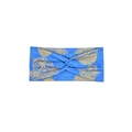 Blue boho twisted headband with golden Hamsa Hand print for yoga and fitness - Style 37 White Floral