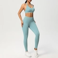 Completo yoga azzurro senza cuciture con reggiseno sportivo allacciato al collo e legging - XS / verde chiaro
