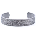 Detailed relief of Celtic Tree of Life on vintage silver mesh stainless steel cuff bracelet - Vintage Color (Tree) (AB0903)