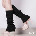 Winter chunky ribbed knit leg warmers in black color for women fashion styling - Black