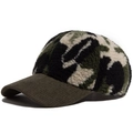 Berretto da baseball mimetico in lana d'agnello con visiera a coste verde scuro - Beige