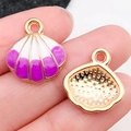 Enamel shell charms in white and purple with gold plating for DIY jewelry making - Purple Shell 16x17
