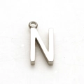 Polished silver stainless steel letter N pendant with round ring for necklace - Steel N (With Chain) / Silver-Letter N