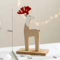 Red antlers wooden reindeer Christmas ornament 19cm height on festive background - Red Antler White Neck Wood Style (4)